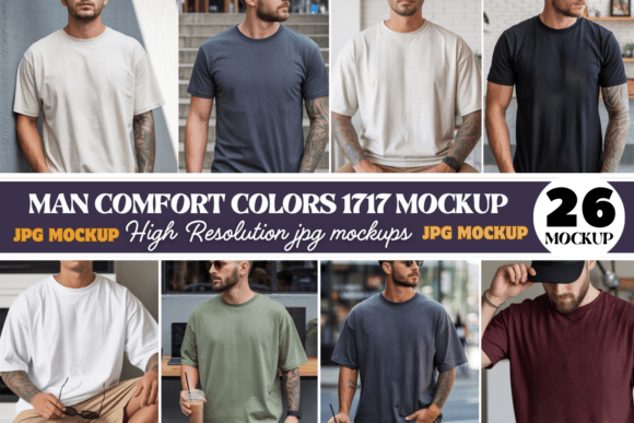 Download Comfort Colors 1717 Man Mockup Bundle - Comfort Collection